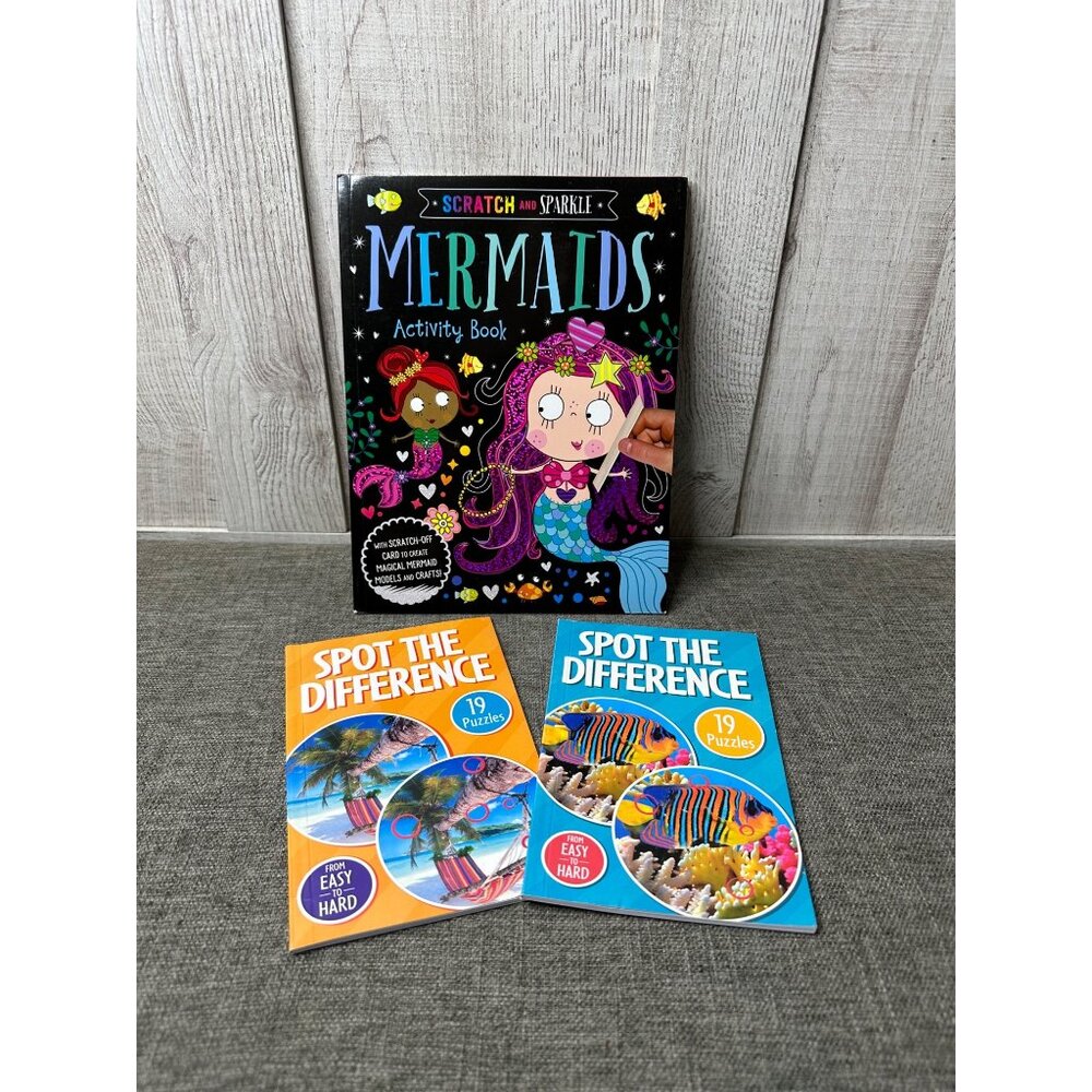 Scratch & Sparkle Mermaids Activity Book & Spot The Difference Puzzle Books Set